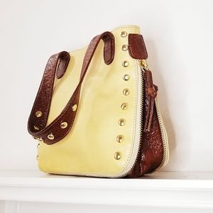Zina Eva Mini Dante Golden Yellow & Brown Saddle Leather Handbag